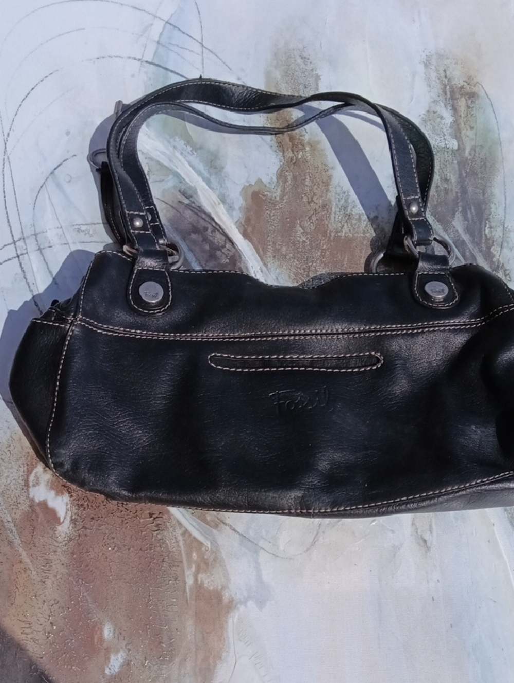 Fossil Black Leather vintage  Double-Handle Shoulder Bag